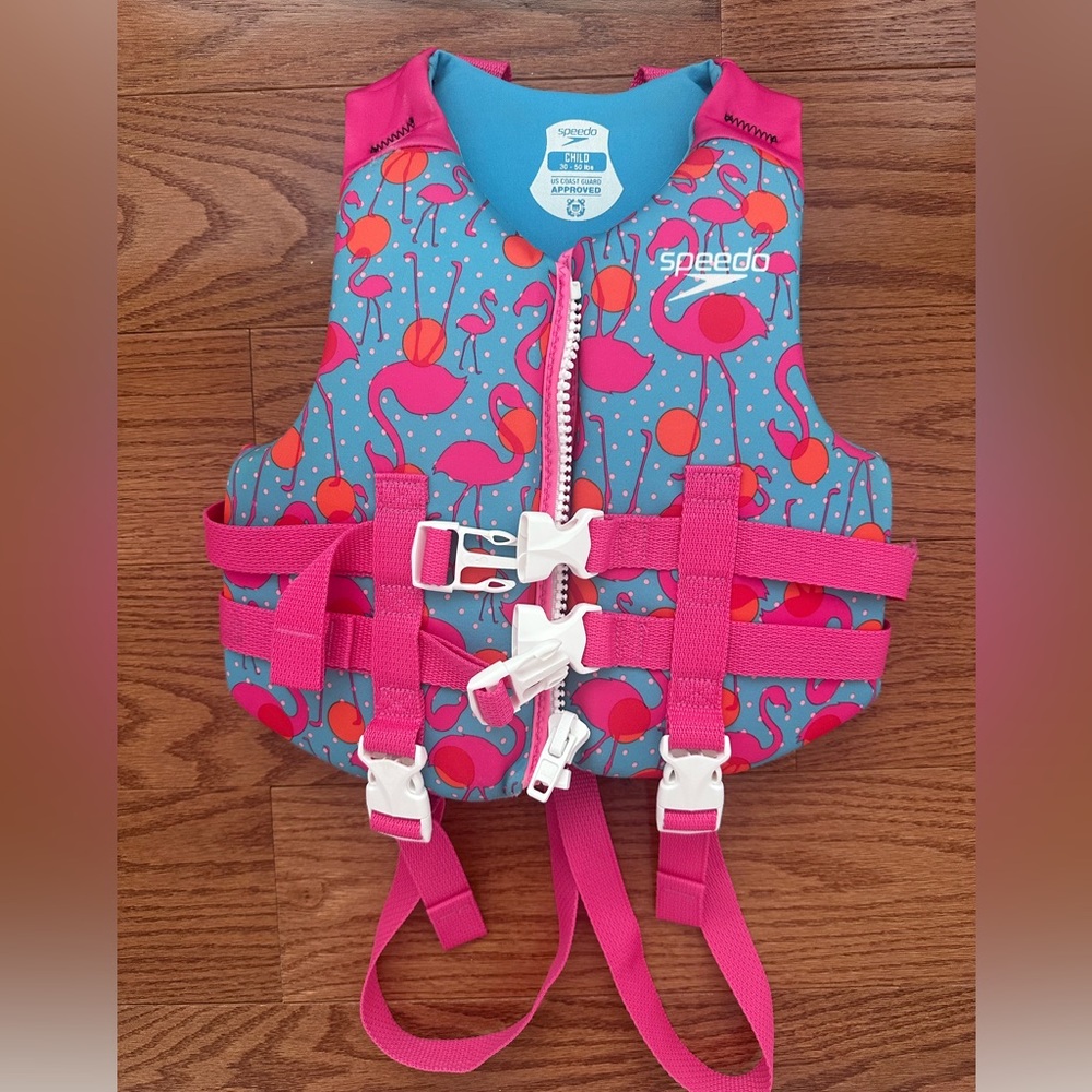 Speedo Kids Teal Swim Vest with Pink Accents / 30-50lbs